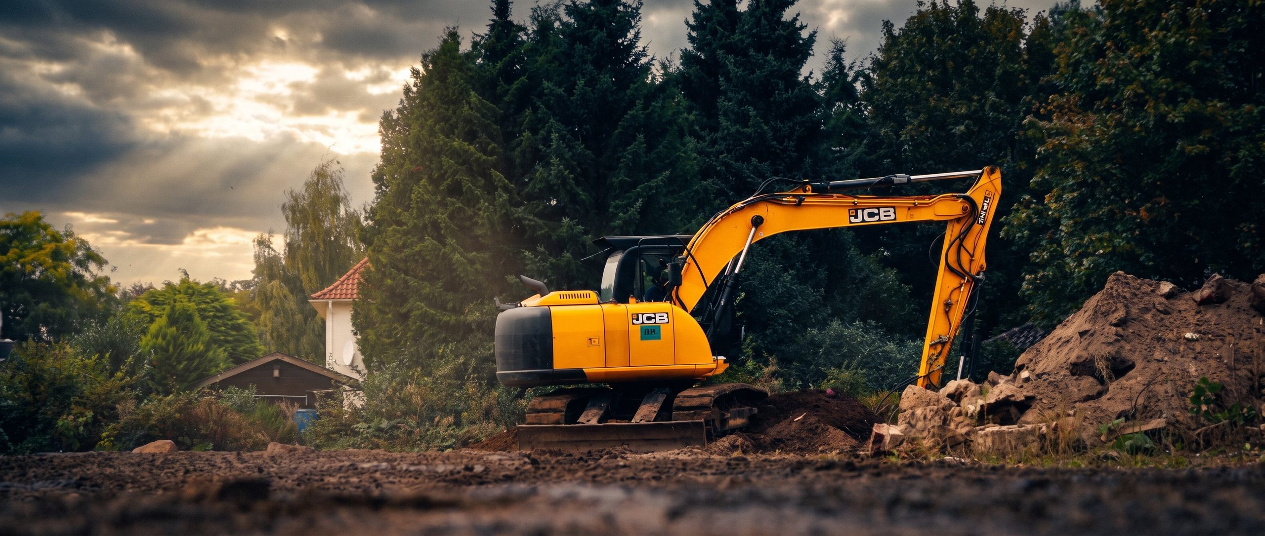 JCB-Kettenbagger hebt eine Baugrube aus