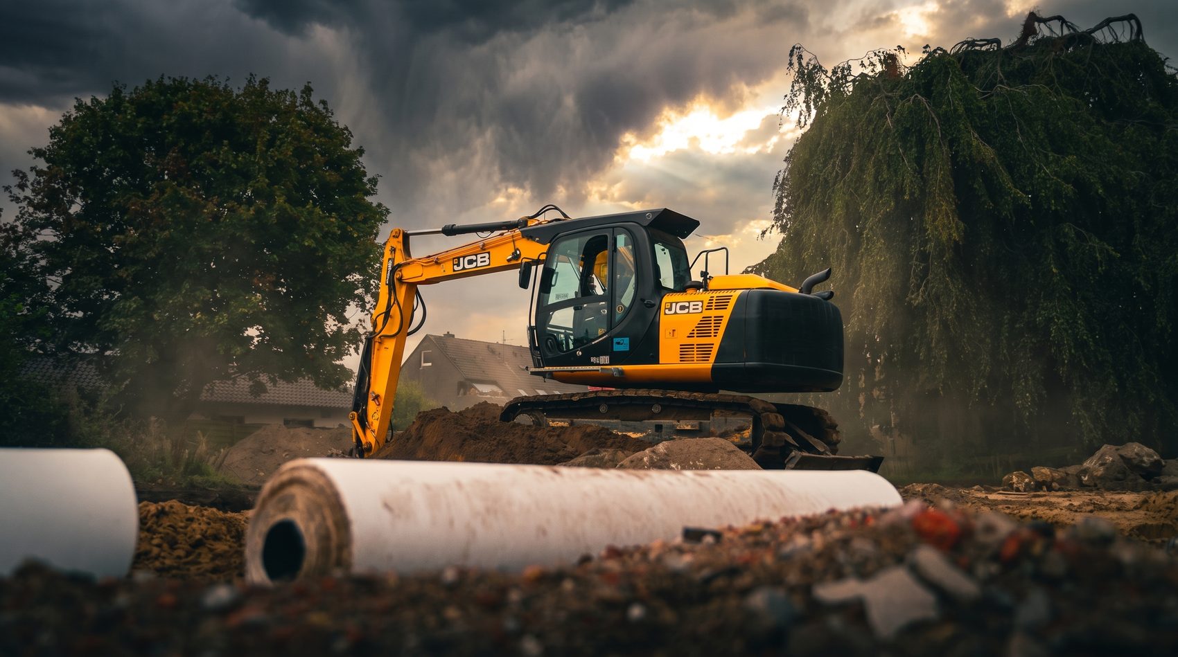 JCB-Kettenbagger auf der Baustelle